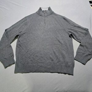 J.Crew‎ Quarter Zip Pullover Mens XL Grey 100% Cotton Ribbed Mock Neck Sweater
